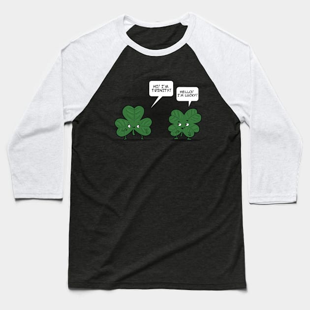 Saint Patrick's Day Clover Irish Shamrock Funny Original Cartoon Baseball T-Shirt by BoggsNicolas